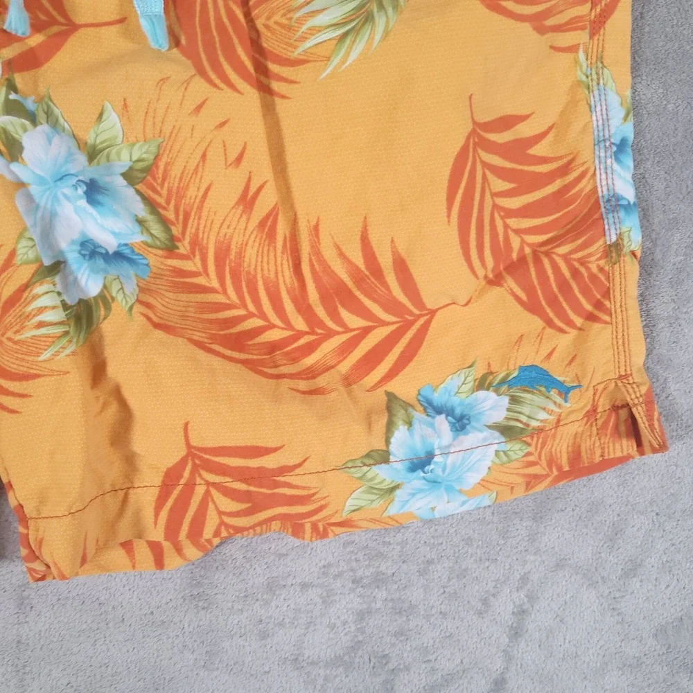 Tommy‎ Bahama Swim Trunks Mens Large Orange Floral Hawaiian Short Mesh Lined 6